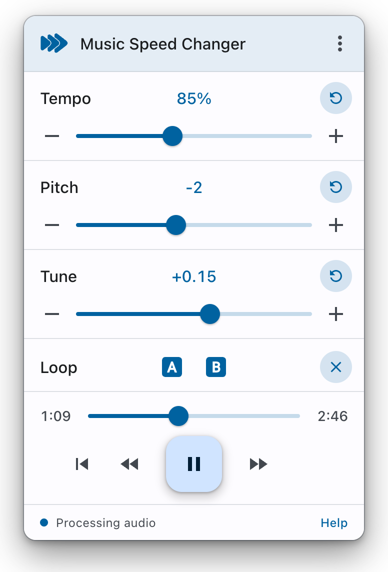 Music Speed Changer Browser Extension for streaming Audio and Video tempo, pitch and tune adjusting