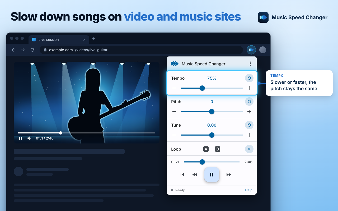 Slow down songs on video and music sites